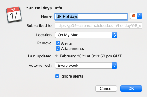 edit reminders for holidays in mac calendar